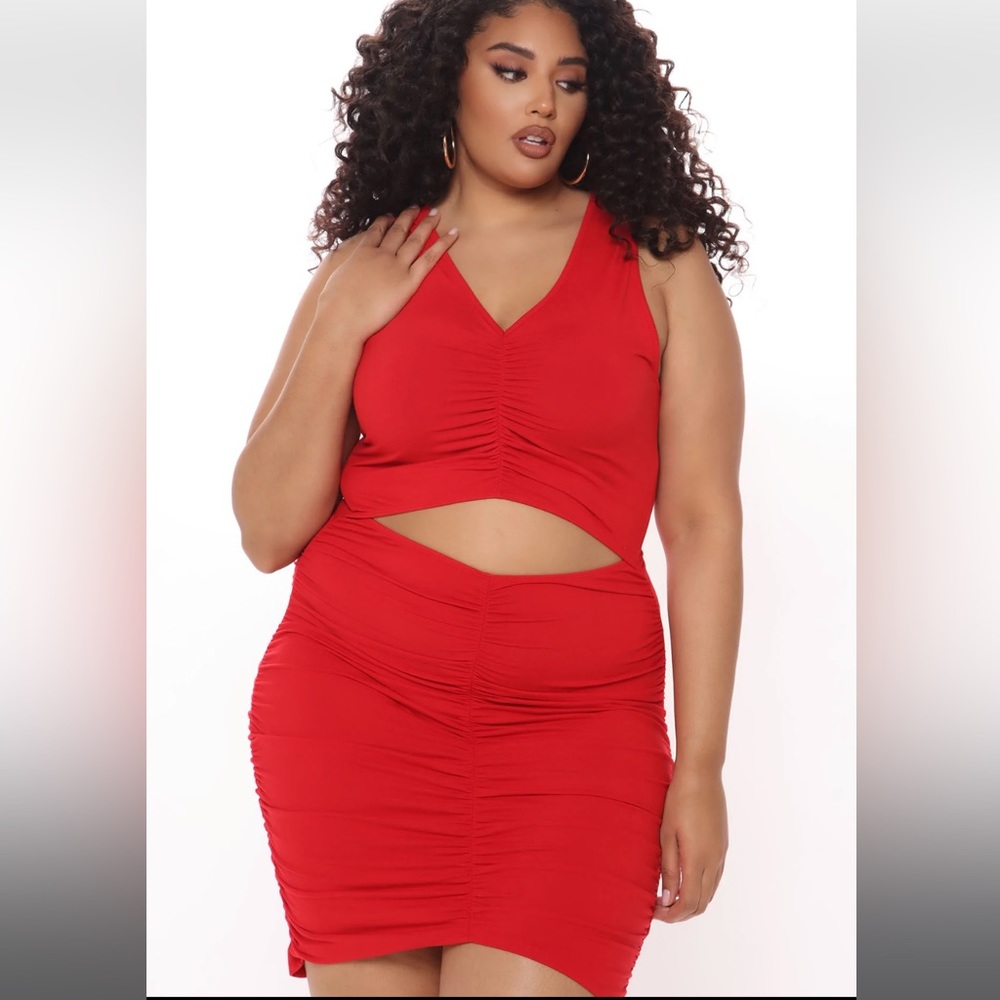 Red ruched mini dress fashion nova